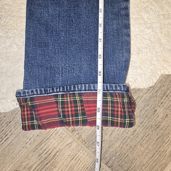 Vintage Ralph Lauren Dark Blue Crop Straight Leg Jeans With Plaid Cuff Lining - Picture 8 of 9
